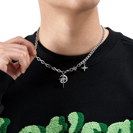THE MEN THING SS Pendant/ Necklace VORTEX STAR - 19mm Titanium Steel Pendant with 21inch Chain for Men & Boys