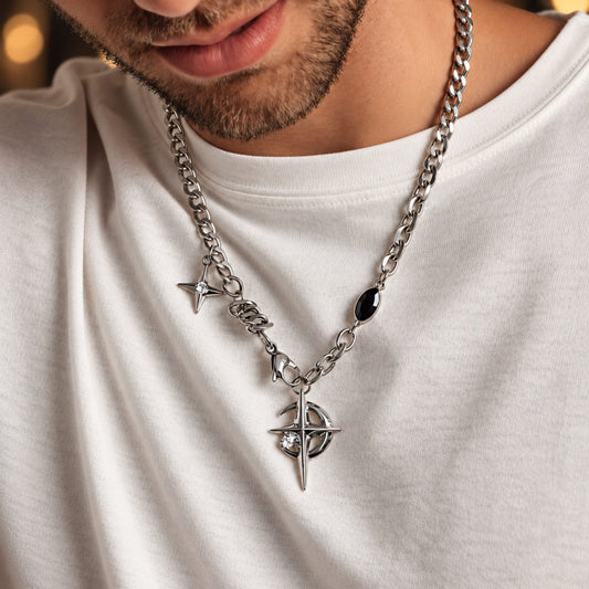 THE MEN THING SS Pendant/ Necklace VORTEX STAR - 19mm Titanium Steel Pendant with 21inch Chain for Men & Boys