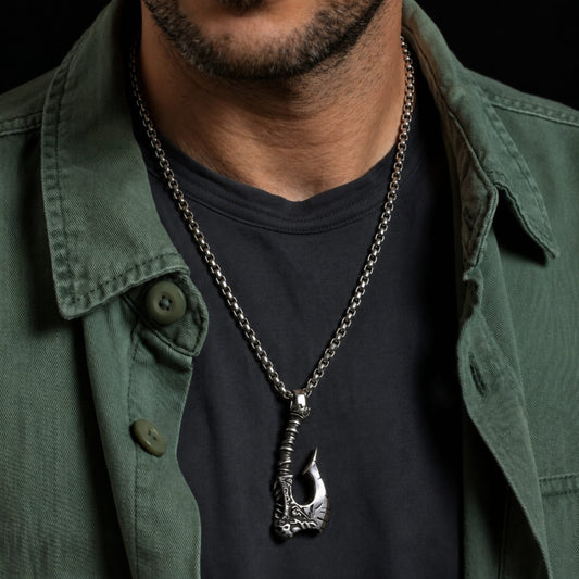 THE MEN THING SS Pendant/ Necklace WARRIOR AXE -  Alloy Pendant with Stainless Steel  24inch Round Box Chain, European trending Style for Men & Boy