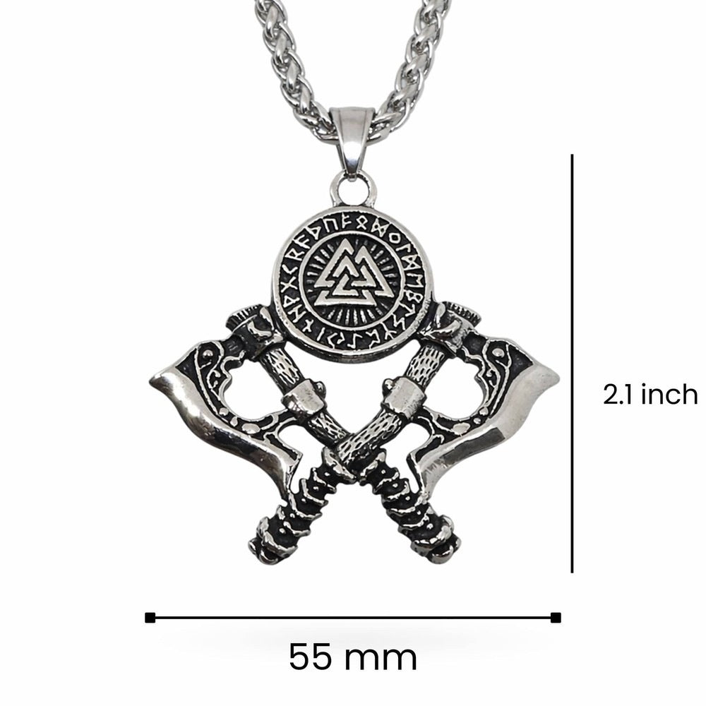 THE MEN THING SS Pendant/ Necklace WARRIOR CROSSED AXE - 17mm Pure Titanium Steel Pendant with 28inch Twisted 4mm Chain for Men & Boys
