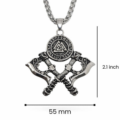 THE MEN THING SS Pendant/ Necklace WARRIOR CROSSED AXE - 17mm Pure Titanium Steel Pendant with 28inch Twisted 4mm Chain for Men & Boys