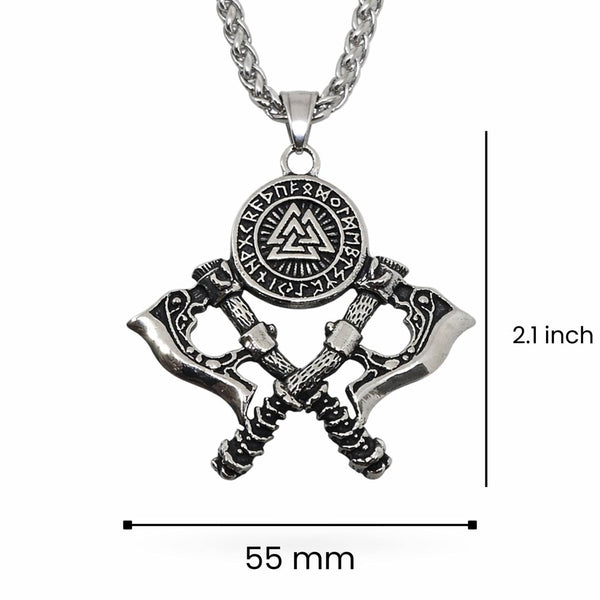 WARRIOR CROSSED AXE - 17mm Pure Titanium Steel Pendant with 28inch Twisted 4mm Chain for Men & Boys