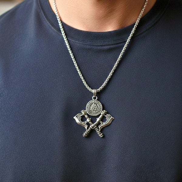 WARRIOR CROSSED AXE - 17mm Pure Titanium Steel Pendant with 28inch Twisted 4mm Chain for Men & Boys