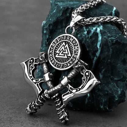 THE MEN THING SS Pendant/ Necklace WARRIOR CROSSED AXE - 17mm Pure Titanium Steel Pendant with 28inch Twisted 4mm Chain for Men & Boys