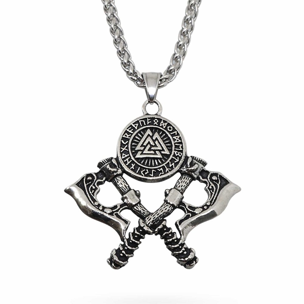 THE MEN THING SS Pendant/ Necklace WARRIOR CROSSED AXE - 17mm Pure Titanium Steel Pendant with 28inch Twisted 4mm Chain for Men & Boys