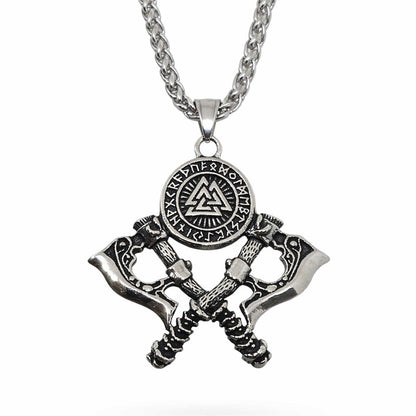 THE MEN THING SS Pendant/ Necklace WARRIOR CROSSED AXE - 17mm Pure Titanium Steel Pendant with 28inch Twisted 4mm Chain for Men & Boys