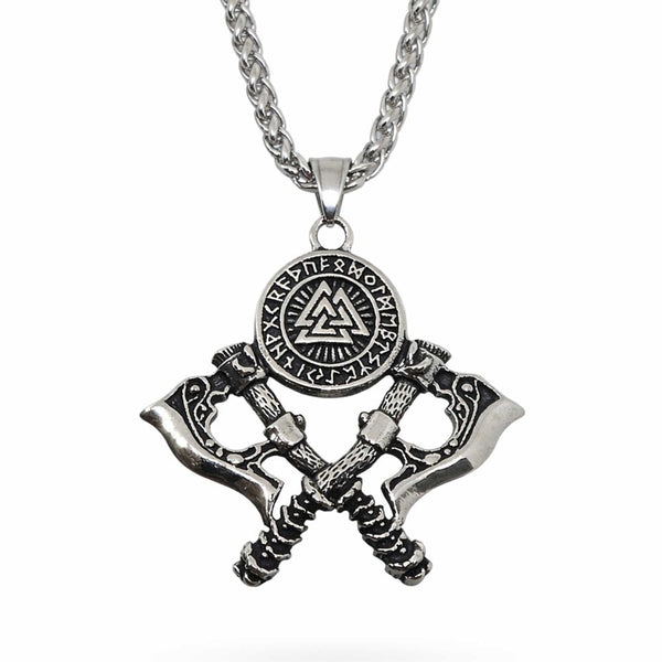WARRIOR CROSSED AXE - 17mm Pure Titanium Steel Pendant with 28inch Twisted 4mm Chain for Men & Boys