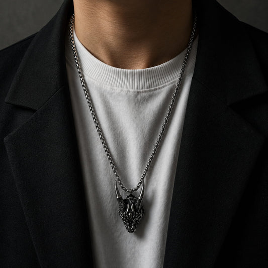THE MEN THING SS Pendant/ Necklace WARRIOR HORN - Alloy Pendant with Pure Stainless Steel 24inch Round Box Chain, American trending Style for Men & Boy
