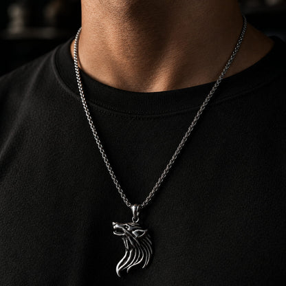 THE MEN THING SS Pendant/ Necklace WATCHING WOLF - Alloy Pendant with Stainless Steel 24inch Round Box Chain, American trending Style for Men & Boy