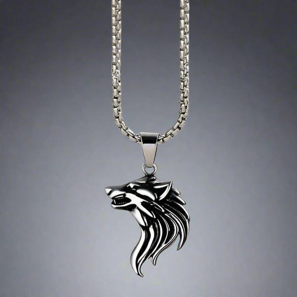 WATCHING WOLF (T) - Pure Titanium Steel Pendant with Stainless Steel 24inch Round Box Chain, European trending Style for Men & Boy