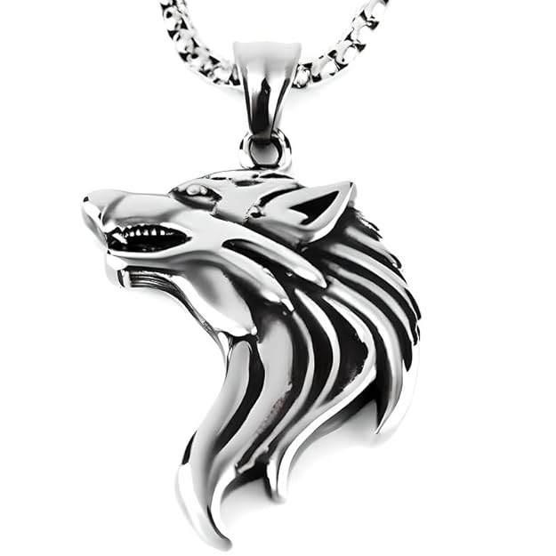 THE MEN THING SS Pendant/ Necklace WATCHING WOLF (T) - Pure Titanium Steel Pendant with Stainless Steel 24inch Round Box Chain, European trending Style for Men & Boy