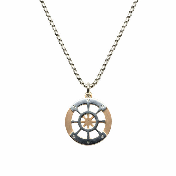 WHEEL OF VALOR - 20mm Titanium Steel Pendant with 20inch Round Box 3mm Chain for Men & Boys