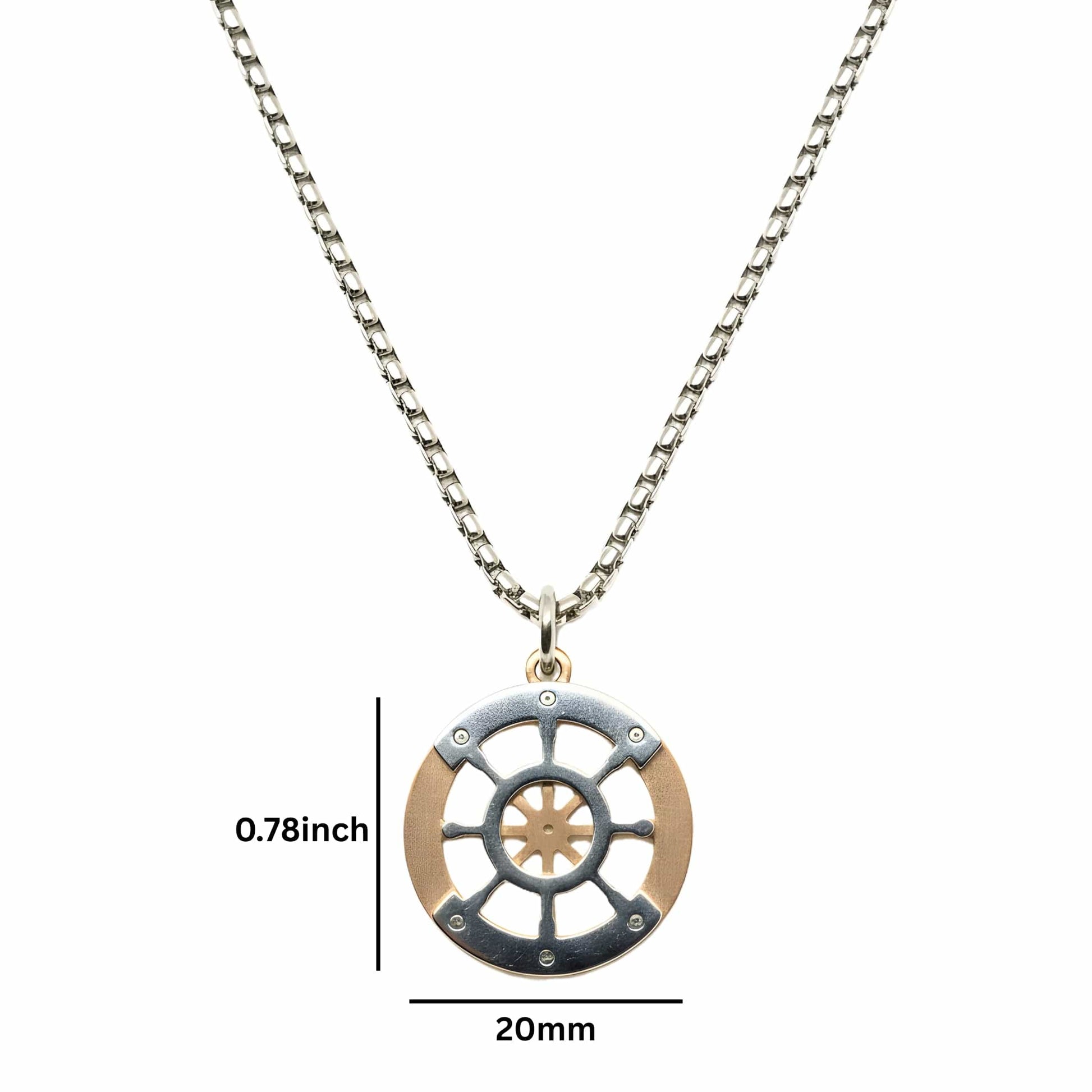 THE MEN THING SS Pendant/ Necklace WHEEL OF VALOR - 20mm Titanium Steel Pendant with 20inch Round Box 3mm Chain for Men & Boys