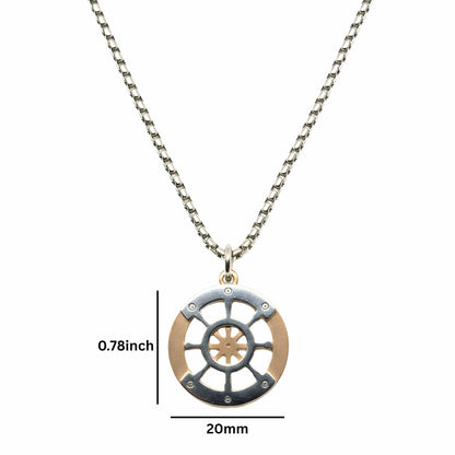 THE MEN THING SS Pendant/ Necklace WHEEL OF VALOR - 20mm Titanium Steel Pendant with 20inch Round Box 3mm Chain for Men & Boys