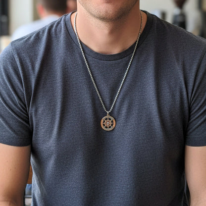 THE MEN THING SS Pendant/ Necklace WHEEL OF VALOR - 20mm Titanium Steel Pendant with 20inch Round Box 3mm Chain for Men & Boys