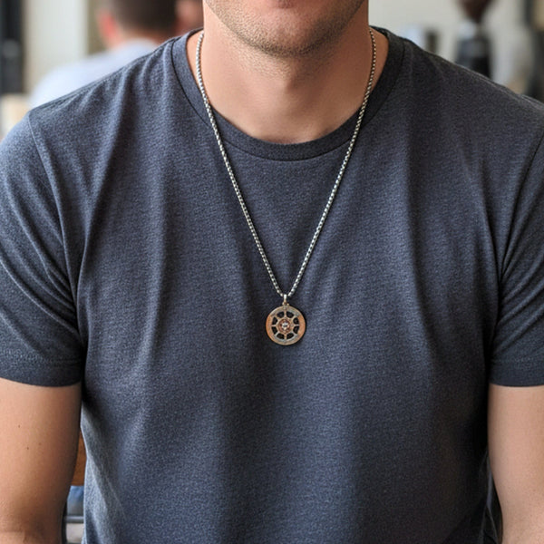 WHEEL OF VALOR - 20mm Titanium Steel Pendant with 20inch Round Box 3mm Chain for Men & Boys