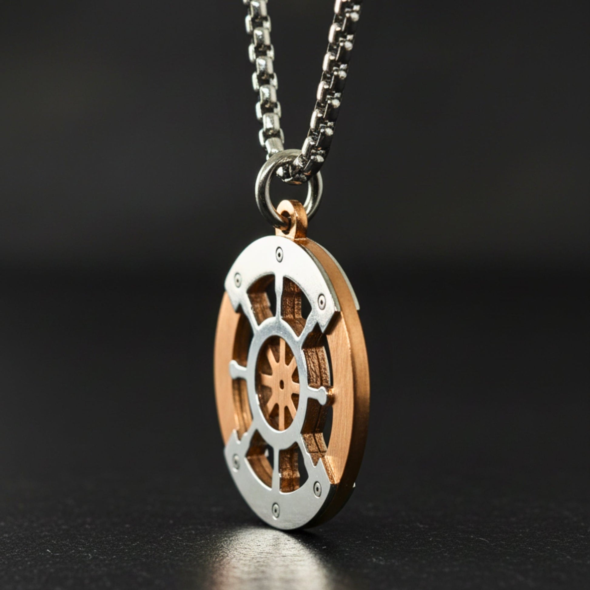 THE MEN THING SS Pendant/ Necklace WHEEL OF VALOR - 20mm Titanium Steel Pendant with 20inch Round Box 3mm Chain for Men & Boys