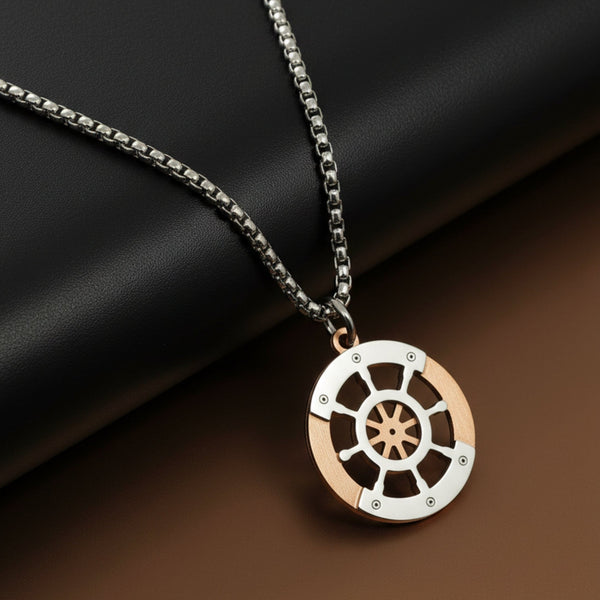 WHEEL OF VALOR - 20mm Titanium Steel Pendant with 20inch Round Box 3mm Chain for Men & Boys