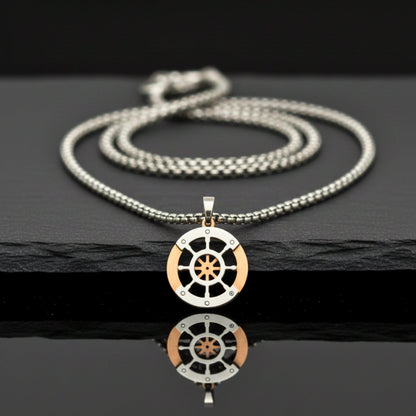 THE MEN THING SS Pendant/ Necklace WHEEL OF VALOR - 20mm Titanium Steel Pendant with 20inch Round Box 3mm Chain for Men & Boys
