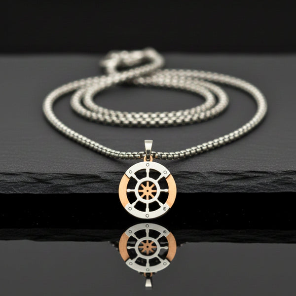 WHEEL OF VALOR - 20mm Titanium Steel Pendant with 20inch Round Box 3mm Chain for Men & Boys