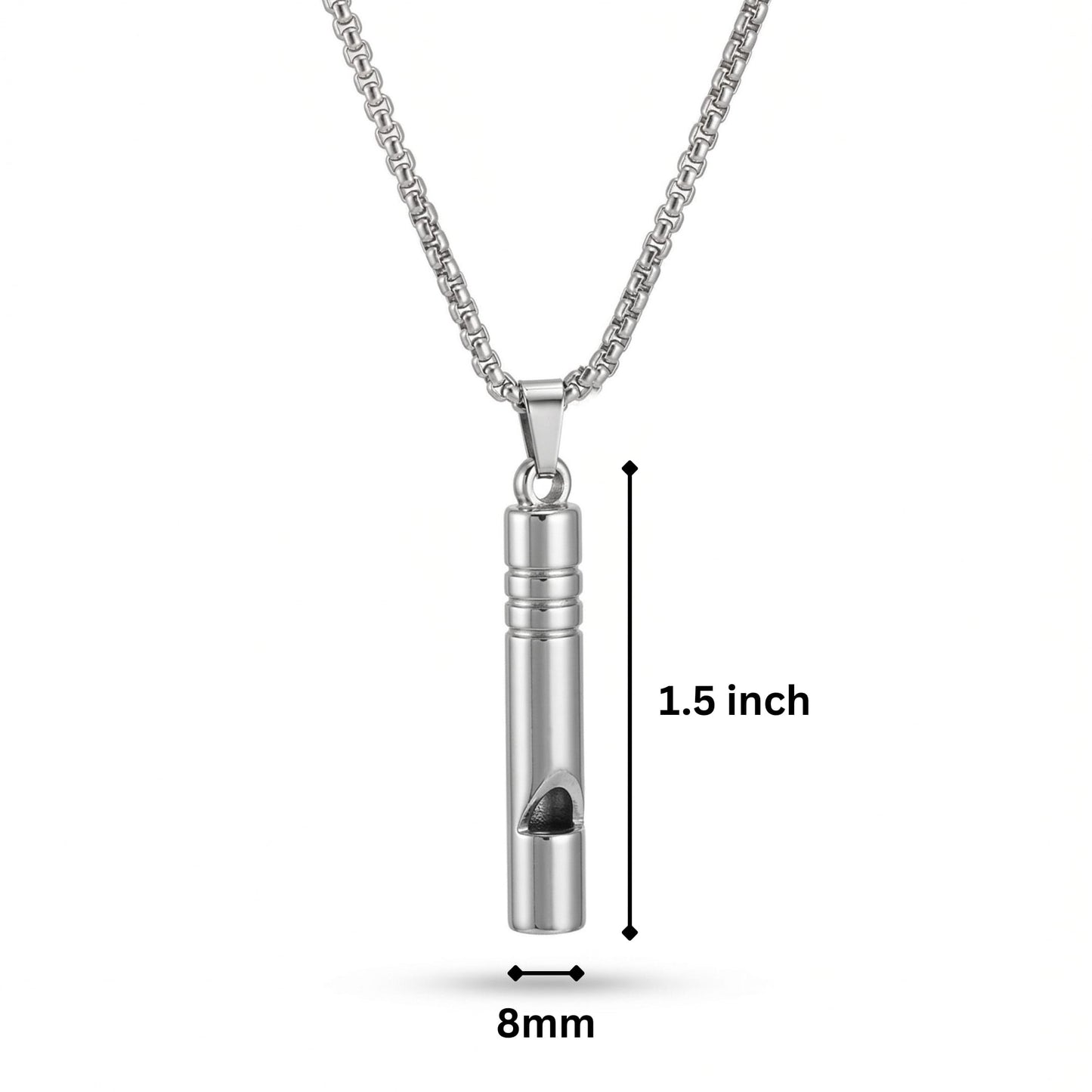 THE MEN THING SS Pendant/ Necklace WHISTLE - 8mm Titanium Steel Pendant with 27inch Round Box 4mm Chain for Men & Boys