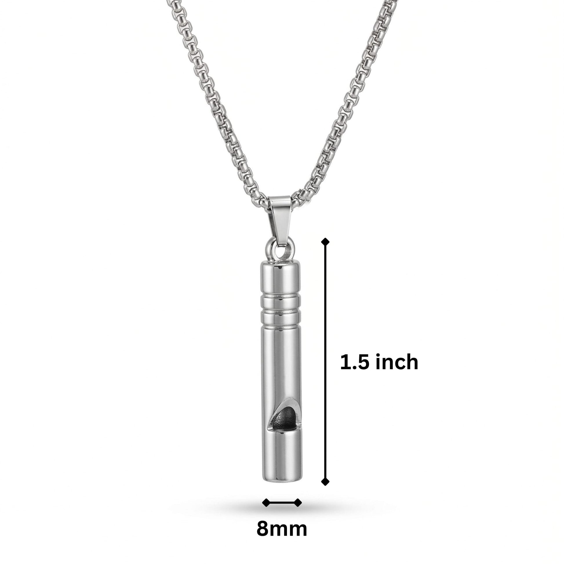 THE MEN THING SS Pendant/ Necklace WHISTLE - 8mm Titanium Steel Pendant with 27inch Round Box 4mm Chain for Men & Boys