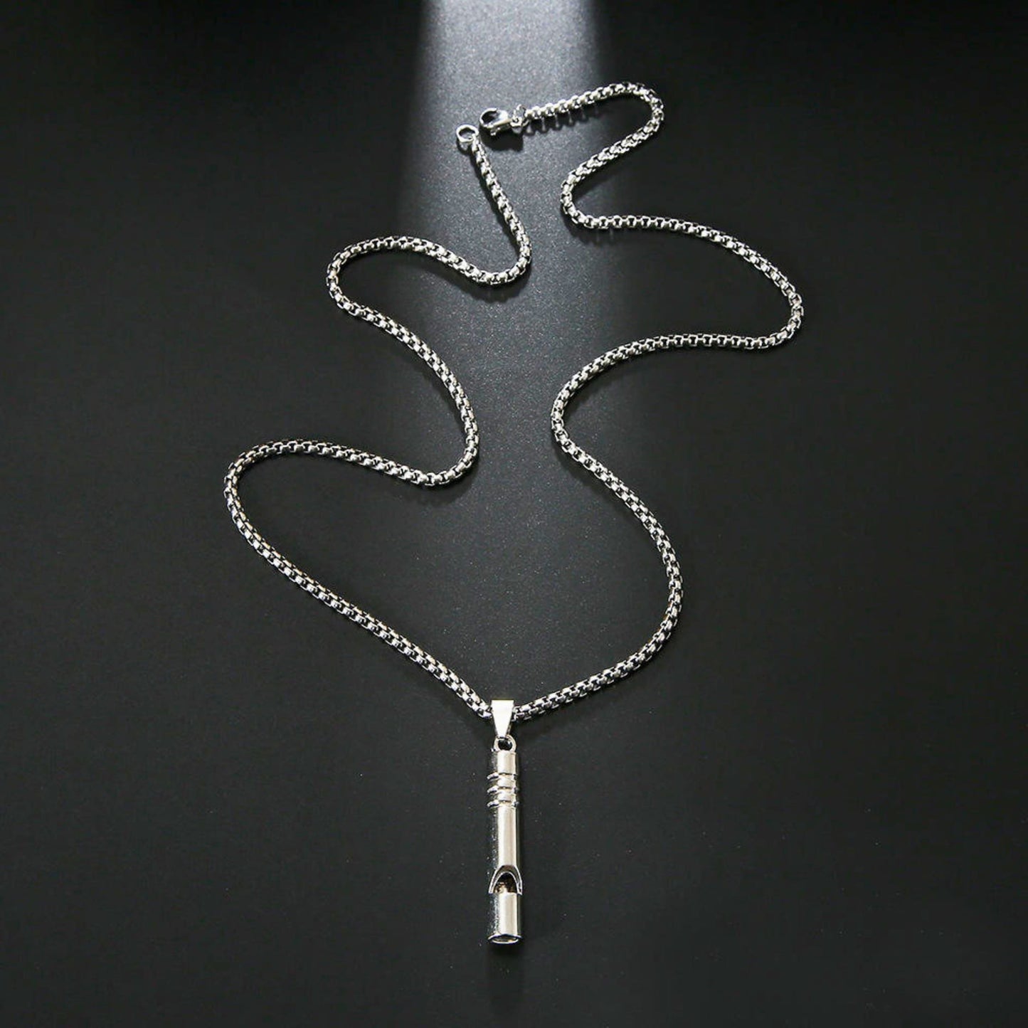 THE MEN THING SS Pendant/ Necklace WHISTLE - 8mm Titanium Steel Pendant with 27inch Round Box 4mm Chain for Men & Boys