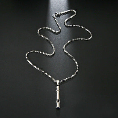 THE MEN THING SS Pendant/ Necklace WHISTLE - 8mm Titanium Steel Pendant with 27inch Round Box 4mm Chain for Men & Boys