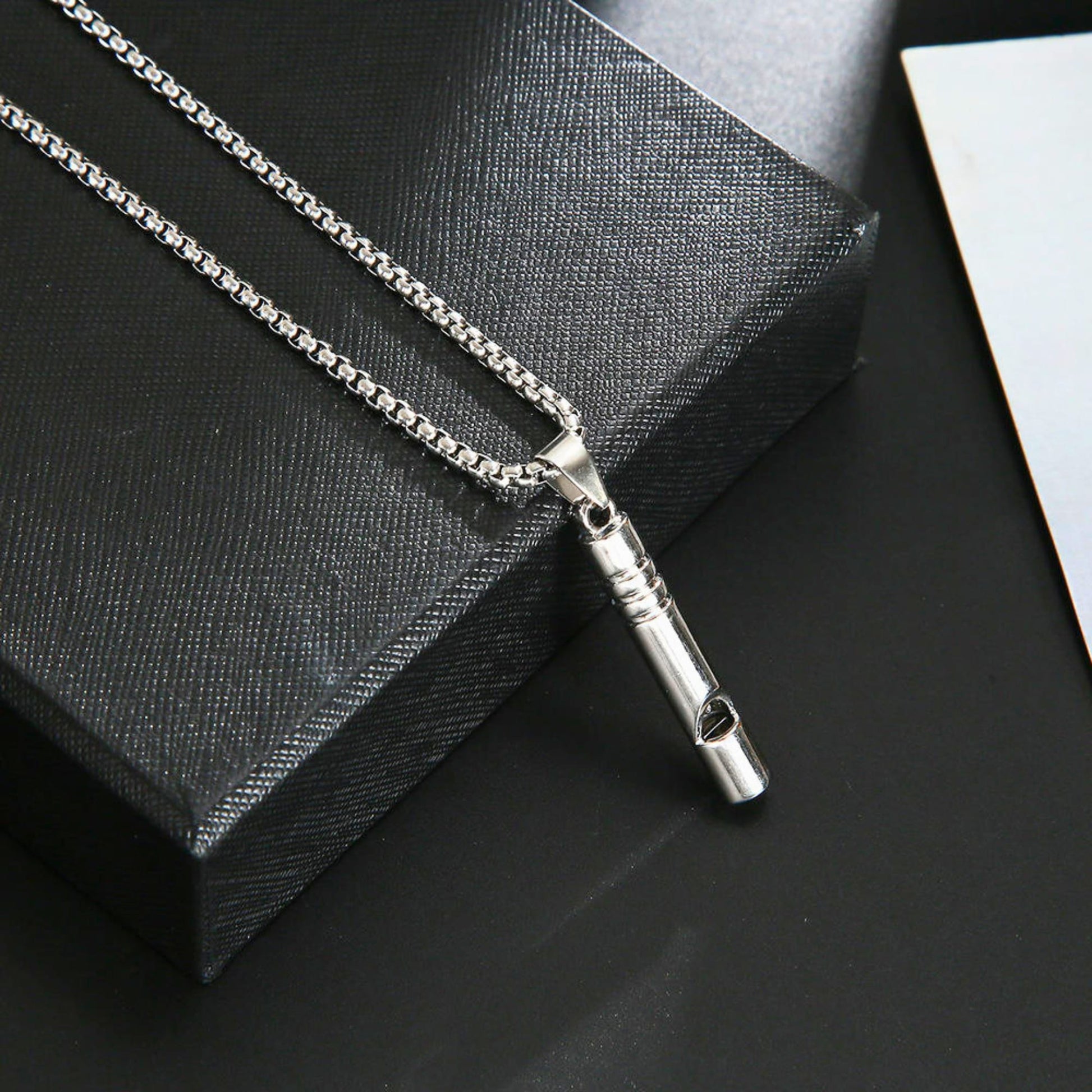 THE MEN THING SS Pendant/ Necklace WHISTLE - 8mm Titanium Steel Pendant with 27inch Round Box 4mm Chain for Men & Boys