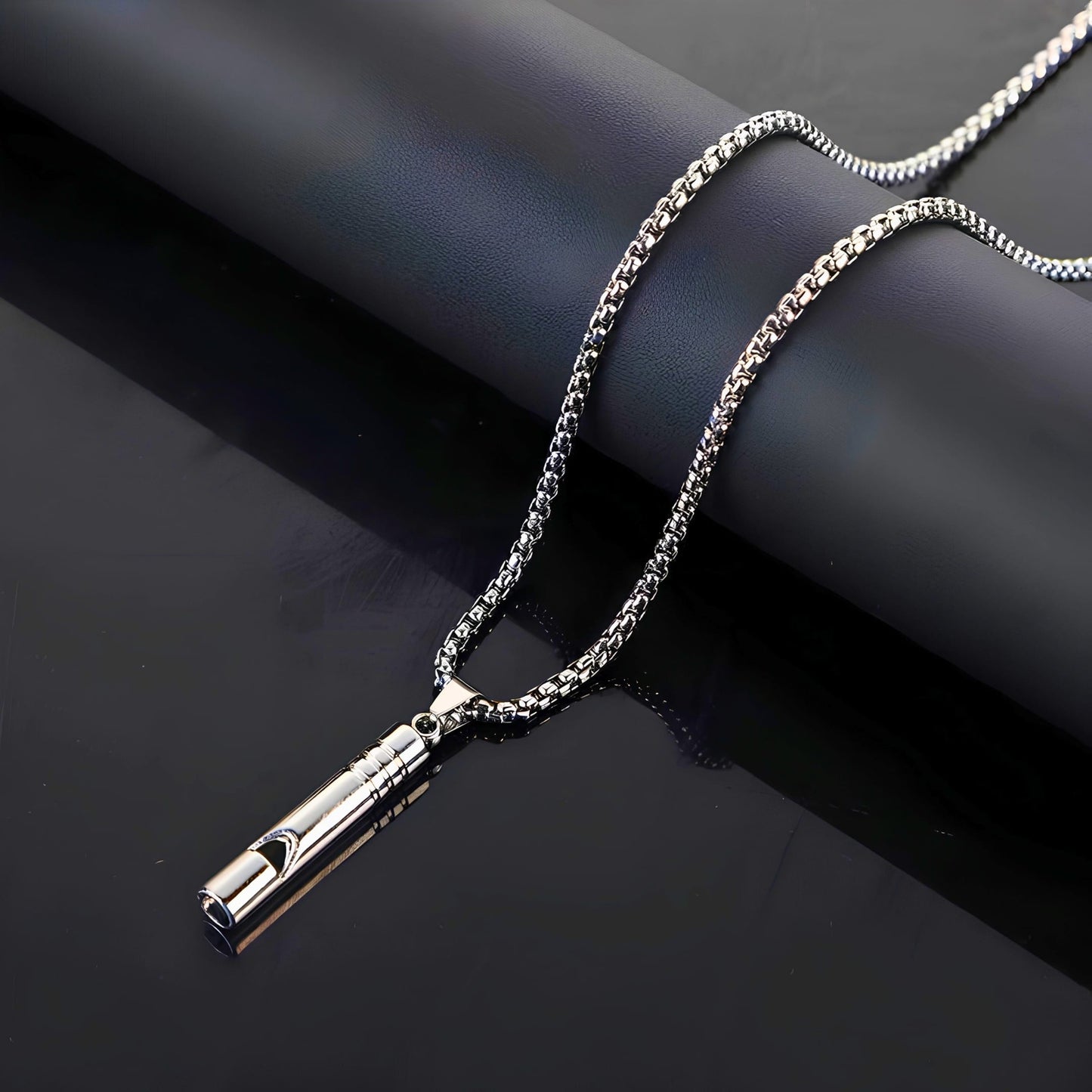 THE MEN THING SS Pendant/ Necklace WHISTLE - 8mm Titanium Steel Pendant with 27inch Round Box 4mm Chain for Men & Boys