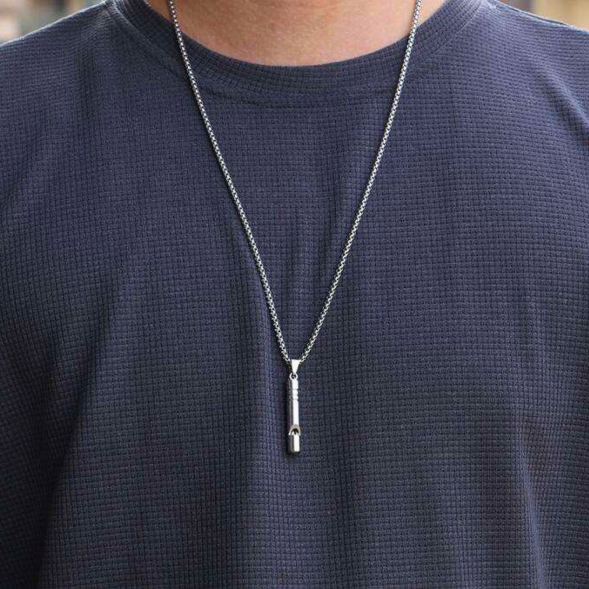 THE MEN THING SS Pendant/ Necklace WHISTLE - 8mm Titanium Steel Pendant with 27inch Round Box 4mm Chain for Men & Boys