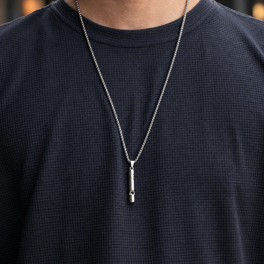 THE MEN THING SS Pendant/ Necklace WHISTLE - 8mm Titanium Steel Pendant with 27inch Round Box 4mm Chain for Men & Boys