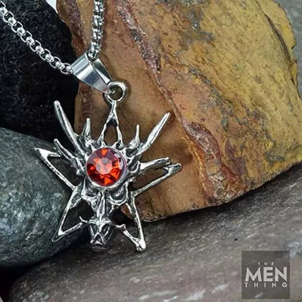 వైల్డ్ హంట్ - రెడ్ స్టోన్‌తో స్టెయిన్‌లెస్ స్టీల్ 24 అంగుళాల రౌండ్ బాక్స్ చైన్‌తో అల్లాయ్ లాకెట్టు, పురుషులు & అబ్బాయిల కోసం యూరోపియన్ ట్రెండింగ్ స్టైల్