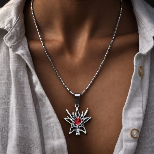 THE MEN THING SS Pendant/ Necklace WILD HUNT - Alloy Pendant with Stainless Steel  24inch Round Box Chain with Red Stone, European trending Style for Men & Boys