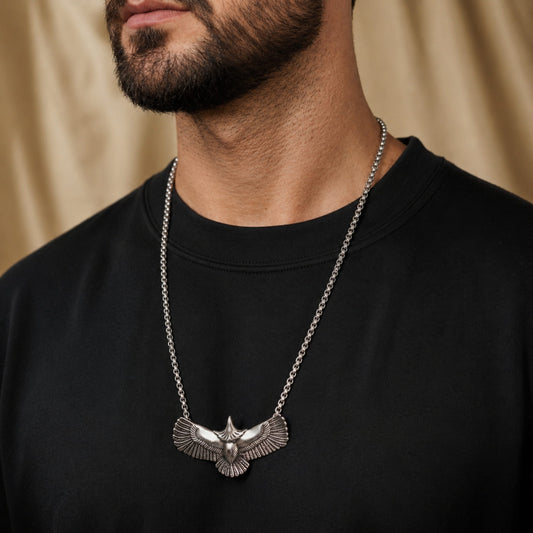 THE MEN THING SS Pendant/ Necklace WINGSPAN -  Alloy Pendant with Pure Stainless Steel 24inch Chain for Men, European trending Style - Round Box Chain