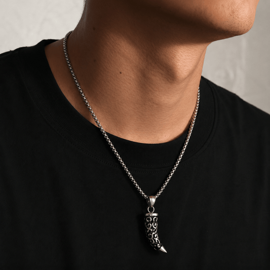 THE MEN THING SS Pendant/ Necklace WOLF TOOTH -  Pure Titanium Steel Pendant with 24inch Round Box Chain for Men & Boys