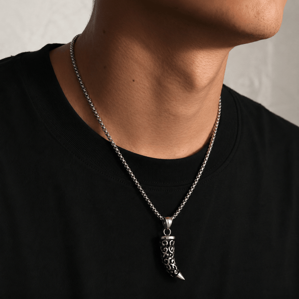 WOLF TOOTH -  Pure Titanium Steel Pendant with 24inch Round Box Chain for Men & Boys