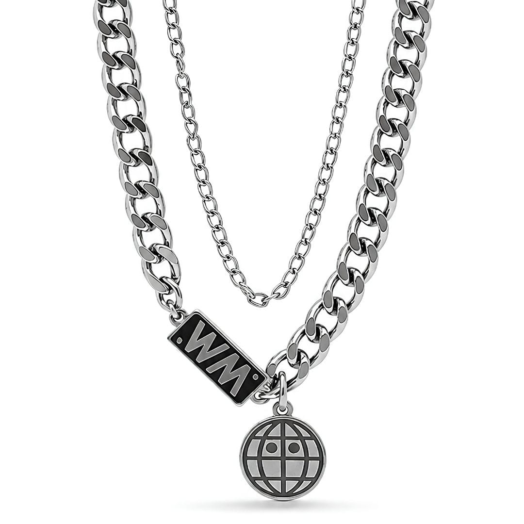 THE MEN THING SS Pendant/ Necklace WORLD GRID - 13mm Titanium Steel Pendant with 18inch to 20inch Adjustable Cable Chain for Men & Boys