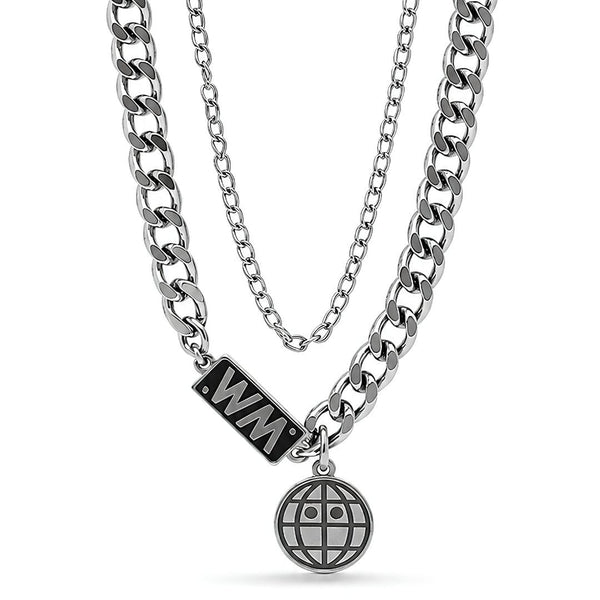 WORLD GRID - 13mm Titanium Steel Pendant with 18inch to 20inch Adjustable Cable Chain for Men & Boys