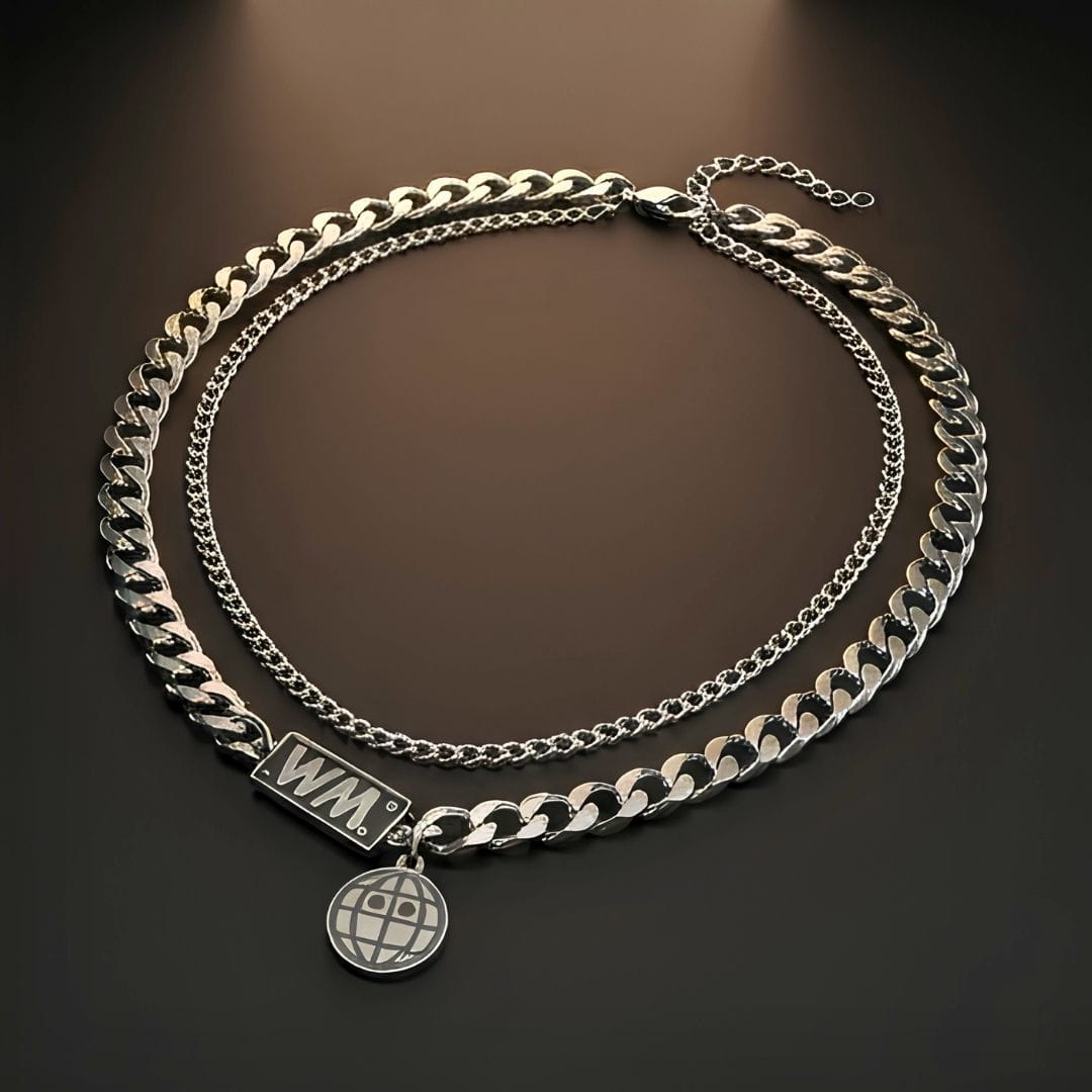 THE MEN THING SS Pendant/ Necklace WORLD GRID - 13mm Titanium Steel Pendant with 18inch to 20inch Adjustable Cable Chain for Men & Boys