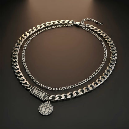 THE MEN THING SS Pendant/ Necklace WORLD GRID - 13mm Titanium Steel Pendant with 18inch to 20inch Adjustable Cable Chain for Men & Boys