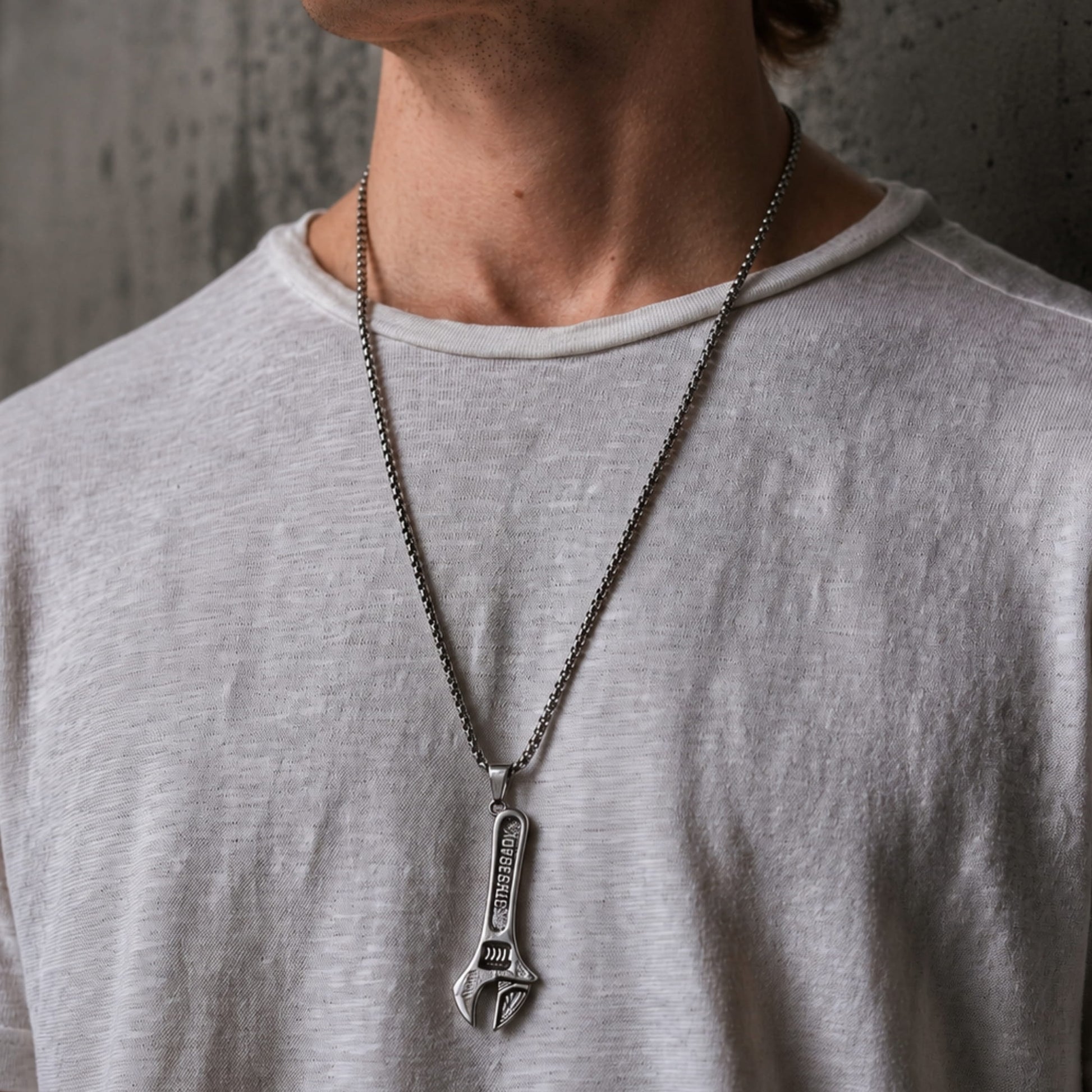 THE MEN THING SS Pendant/ Necklace WRENCH -  Alloy Pendant with Pure Stainless Steel 24inch Round Box Chain, European trending Style for Men & Boys