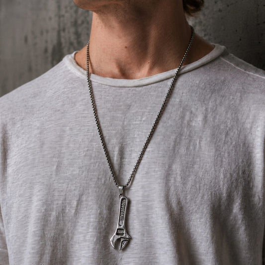 THE MEN THING SS Pendant/ Necklace WRENCH -  Alloy Pendant with Pure Stainless Steel 24inch Round Box Chain, European trending Style for Men & Boys