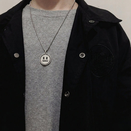 THE MEN THING SS Pendant/ Necklace X-FACE AND SMILEY MOOD - 26mm Pure Titanium Steel Pendant with 28inch Round Box 4mm Chain for Men & Boys