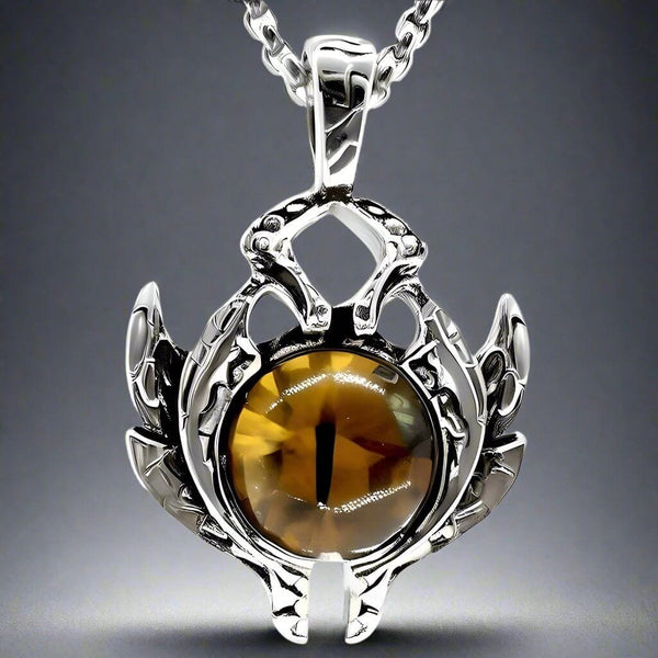 ఎల్లో ఐ ప్రొటెక్ట్ - స్టెయిన్‌లెస్ స్టీల్‌తో కూడిన అల్లాయ్ లాకెట్టు 24 అంగుళాల రౌండ్ బాక్స్ చైన్, పురుషులు & అబ్బాయిల కోసం యూరోపియన్ ట్రెండింగ్ స్టైల్