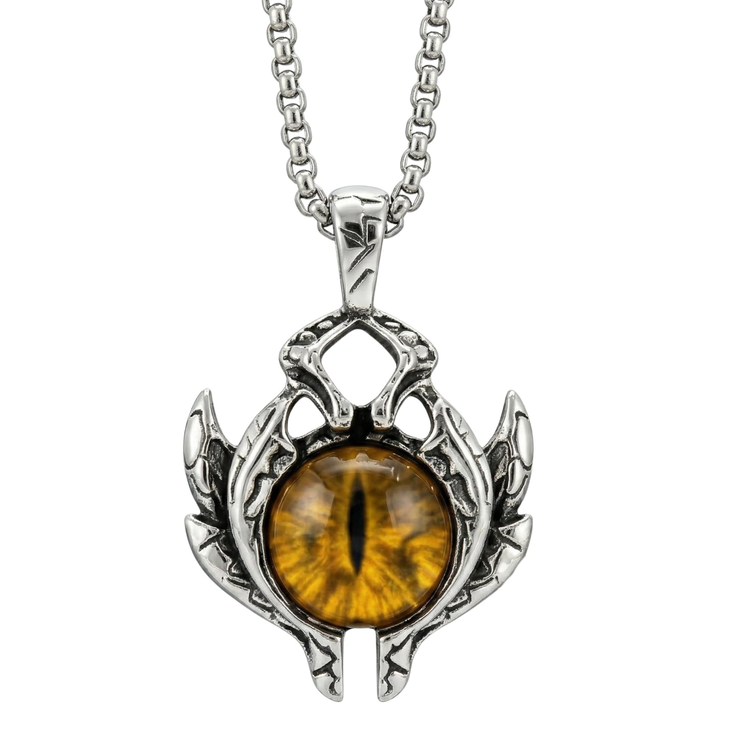 THE MEN THING SS Pendant/ Necklace YELLOW EYE PROTECT -  Alloy Pendant with Stainless Steel 24inch Round Box Chain, European trending Style for Men & Boy