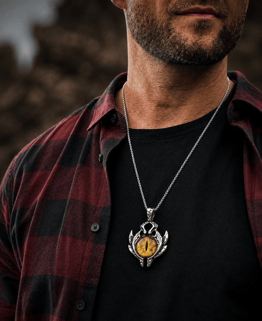 THE MEN THING SS Pendant/ Necklace YELLOW EYE PROTECT -  Alloy Pendant with Stainless Steel 24inch Round Box Chain, European trending Style for Men & Boy