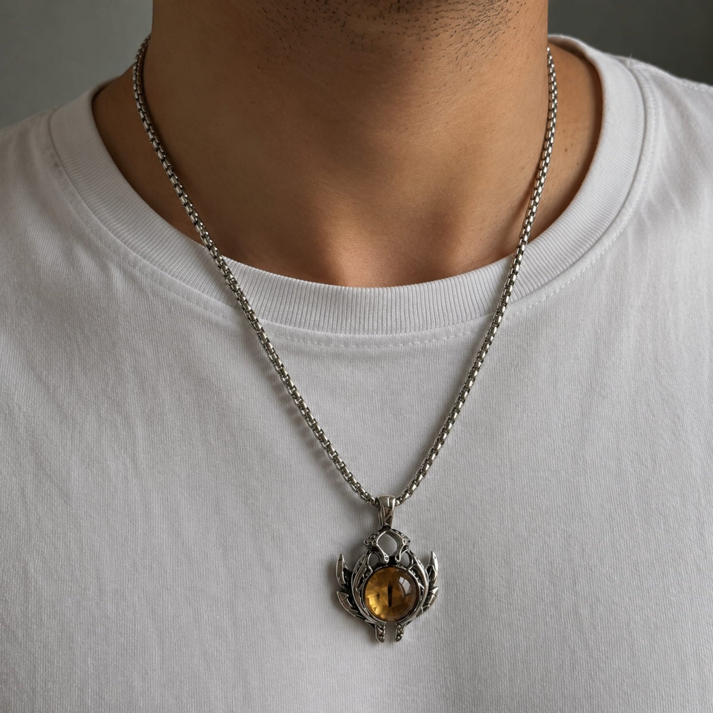 THE MEN THING SS Pendant/ Necklace YELLOW EYE PROTECT (T) - Pure Titanium Steel Pendant with Stainless Steel 24inch Round Box Chain, European trending Style for Men & Boy