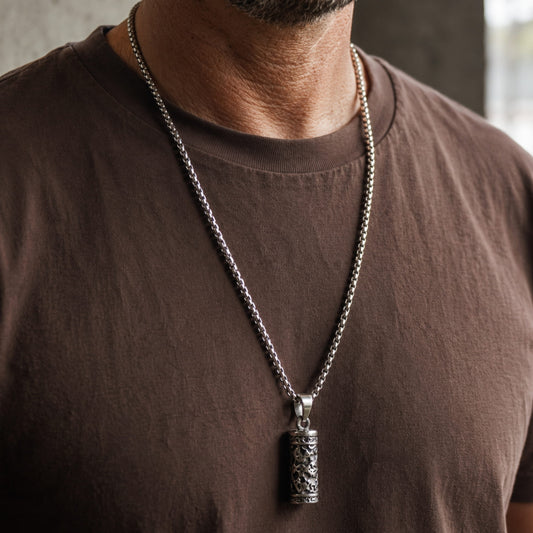 THE MEN THING SS Pendant/ Necklace ZEN-CYLINDER - Alloy Pendant with Pure Stainless Steel 24inch Round Box Chain, European trending Style for Men & Boys