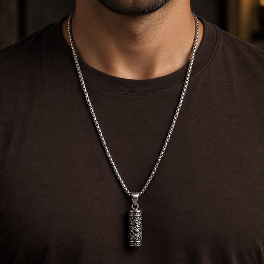 THE MEN THING SS Pendant/ Necklace ZEN-CYLINDER - Alloy Pendant with Pure Stainless Steel 24inch Round Box Chain, European trending Style for Men & Boys
